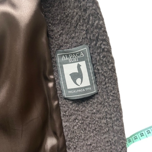 Sachi Collection Peruvian Alpaca Suri & Wool Coat Size 14W Brown Long Lined - Picture 8 of 10
